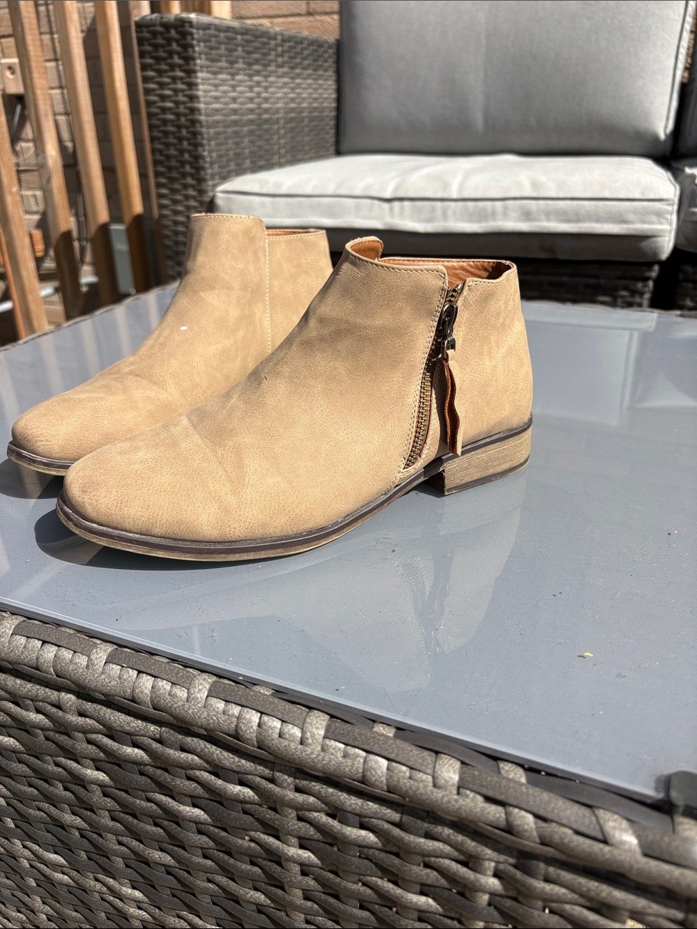 Women’s Tan Suede Ankle Booties with Side Zip